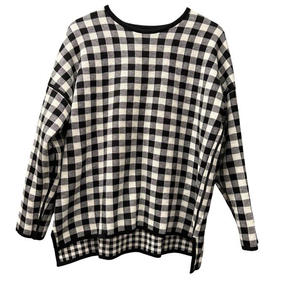 J Jill Sweater Womens Large Black White Gingham Check Reversible Pullover COMFY - Picture 4 of 9